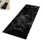Marble Prints Area Rugs Kitchen Floor Mat Door Mat for Corridor Bathroom Hallway-Black