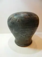 Ceramic, Raku Pottery, 5.5 x 5.5", Blue mottled glaze, Interior unglazed