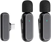 Portable One-Trigger-Two Wirel Clip-on Microphone System for Type-C Android Phones Video Recording Mic 20M Transmission Built-in Battery with Charging Case for Vlog Live Black Type-C 1-Trigger-2