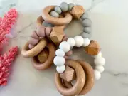 Handmade Personalised Gift Set Teether Silicone Rattle Teething Toy Baby Custom