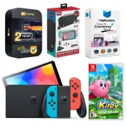 Nintendo Switch Red/Blue OLED + Kirby & the Forgotten Land + Surge Accessory Kit
