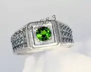 1 Ct Simulated Emerald Men's Engagement Pinky Ring 14k White Gold Plated Silver