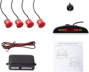 (Red) - COCAR Car Auto Vehicle Reverse Backup Radar System with 4 Parking Sensors Distance Detection + LED Distance Display + Sound Warning - Red
