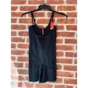 Spanx NWT open bust mid thigh black bodysuit size large