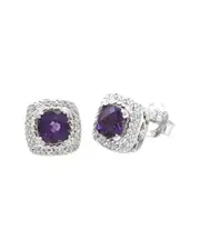 Silver 1.68 ct. tw. Diamond & Amethyst Earrings
