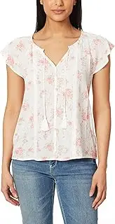 [WallFlower] Women's Clara Flutter Sleeve Floral Rayon Gauze Peasant Top