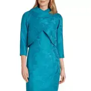 Tahari Asl L83213 Peacock Floral-Print Envelope-Collar Jacket Size 14