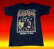 New AC/DC Highway to Hell World Tour Fire Flames Black Mens Vintage T-Shirt