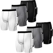 [Jeyiour] 6 Pack Men Compression Shorts with Pockets Bulk Quick Dry Athletic Running Shorts Lightweight Workout Shorts