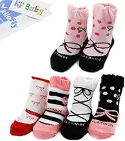 kilofly Non-Skid Baby Girl Shoe Socks, 5 Pairs, Infants to Toddlers