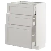 METOD base cabinet with 3 drawers, white Maximera/Lerhyttan light grey, 60x37x80 cm