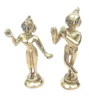 Brass Radha Krishna Statue/Idol for Temple, Home ( Pack of 2, Size: 4 inches )