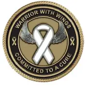 Lung Cancer/White Ribbon Medallion for Box Cremation Urn/Flag Case -2 Inch Diam.