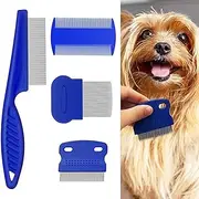 4 Pcs Pet Comb for Cat Dog,Flea Lice Tear Stain Remover Combs,Metal Teeth Nit Combs, Flea Comb, Nit Comb Kit, Metal Teeth Nit Combs, Remove Float Hair Tear Marks Tick Removal Tool
