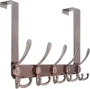 WEBI Over The Door Hook Rack with 5 Tri Hooks for Hanging Coats,Door Hanger Over Door Towel Rack Door Coat Towel Hanger Door Coat Rack,Antique Copper
