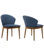 Armen Living Juno Walnut Wood Dining Side Chairs, Set Of 2 NoSize Blue