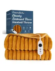[Dreamaker] Chunky Embossed Fleece Electric Heated Throw Blanket in Mustard Gold