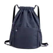 Drawstring Backpack Sports Yoga Sackpack for Women Men Waterproof Nylon Navy