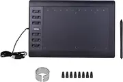 10x6 Inch Professional Graphics Drawing Tablet 12 Express Keys with 8192 Levels Battery-Free Stylus/8pcs Nibs/Pen Clip Support PC/Laptop Connection Compatible with Windows Mac for Painting Des