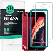 Ibywind Screen Protector for Iphone SE 2022/SE 2020/Iphone 7/8 4.7", [Pack of 2] with Metal Camera Lens Protection,Back Carbon Fiber Skin Protector,Including Easy Install Kit