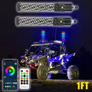 For UTV ATV Polaris RZR Buggy 1FT Fat 1.8in Thick RGB Spiral Chasing Whip Lights