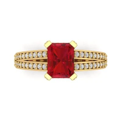 2.45Ct Emerald Cut Ruby Solid Gold Designer Promise Statement Anniversary Ring