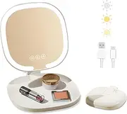 UOEPOWA Makeup Mirror, Rechargeable Travel Makeup Mirror with 3 Color Lighting & Dimmable Touch Screen, 7 Inch Portable Foldable Vanity Mirror with Storage Tray for Travel Office Dormitory Home