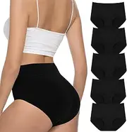 [VZGZIL] Underwear Womens, Cotton Tummy Control Knickers Women Hipster Panties, High Waisted Underwear for Women, Soft Breathable Womens Underpants Cosy Stretch Ladies Full Briefs, Multipack of 5 Black