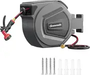 Retractable Garden Hose Reel, 1/2" Wall Mount Hose Reel, 8-Pattern Nozzles, Any