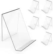 6Pcs Clear Acrylic Book Stand, Acrylic Sign Holder with Vertical Slanted Back, Clear Tablet Holder for displaying Pictures, Books, Music Sheets, notebooks, Artworks, CDs, etc.