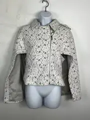 BCBG Maxazria Cape Jacket sz M White Gray Floral Collar Lace Zip Front Lined NEW