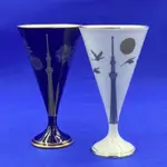 日本KORANSHA 香蘭社東京晴空塔白瓷青金石玻璃酒杯/對杯（7004-2-9-20）