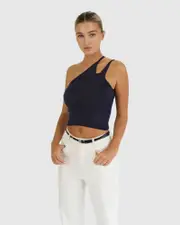 [Belle & Bloom] Symphony Double Strap Knit Crop - Navy