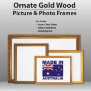 Wooden Ornate Gold, Classic gold photo frame A0, A1, A2, A3, A4, Perspex