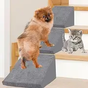 INRLKIT Dog Ramp for Small Dogs & Cats, Modular Foam Pet Stairs with Anti-Slip Strip, Suits for Small Dogs, Cats, Dog Stairs & Steps (Pack of 3, Ramp Style)