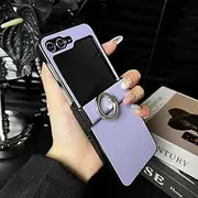 PU Leather Hard Shell Protective Phone Case for Samsung Galaxy Z Flip 6 5 Flip6 Flip5 5G Ring Holder Cover,Purple,for Samsung Galaxy Z Flip5