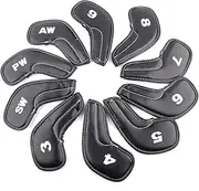10PCS Golf Club Iron Head PU Covers Set Putter Protector Case Kit Quality Durable Washable Golf Accessory with Number Prints for Wide Opening Design to Prevent Damage Durin