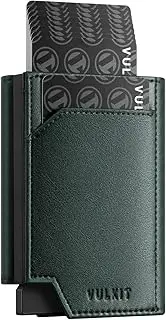 [VULKIT] Metal Pop up Wallet for Men, Smart RFID Blocking Credit Card Holder Magnetic Closure Men's Leather Trifold Wallets(Green)