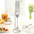 Milk Frother with Stand Rechargeable-Handheld Frother Wand with 3 Stainless W...