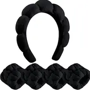 5 Pack Makeup Headband and Wristband for Women,Sponge & Terry Towel Cloth Fabric Headband for Skincare,Makeup Removal, Shower, Skincare (black)