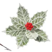 Green Frosted Poinsettia w. Clip 28cm