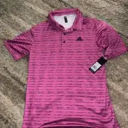 NWT Adidas golf polo, men's Size S Lucid Fuchsia stripes, $65