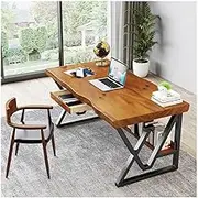 Solid Wood Computer Desk and Chair Set for Home Office, Writing and Reading Workstation, Learning Desk with Drawers (140x70x75cm)