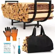 Firewood Rack Indoor with Log Carrier 34Inch Fireplace Wood Holder Black Outdoor