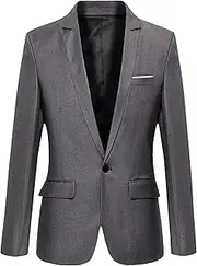 [JEShifangjiusu] Men's Party Suit Light Color 1 Button Prom Suit Casual Tuxedo Jacket For Theme Parties, grey, 3XL