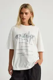 [Factorie] Factorie - Oversized Graphic Tee - Marshmellow/nostalgia M MARSHMELLOW/NOSTALGIA