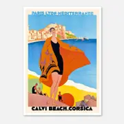 Galrie Vintage Corsica Calvi Beach Travel Poster by Roger Broders Art Deco Wall Art, Poster Only, 70 x 100cm (28 x 40inch)