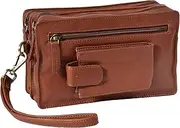 [House of Leather] Mens Real Leather BROWN Wrist Clutch Bag Wristlet Pouch Travel Mobile Money Bag BAHAMAS