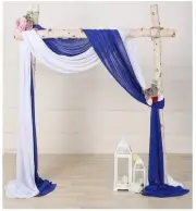 SHERWAY Wedding Drapery, 2 Panels, Royal Blue & White, Chiffon Fabric