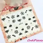 Halloween 3D Nail Art Stickers Sparkly "Black Spiders Webs Lace" Silver Tips 073